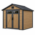 Abri de jardin 240 x 180 x 220 cm en bois marron avec structure métallique noire et double porte