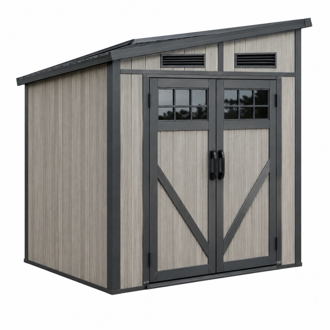 Abri de jardin 191 x 122 x 183 cm en résine gris/anthracite avec double porte ventilée