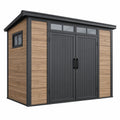 Abri de jardin 180 x 100 x 180 cm en résine aspect bois marron anthracite à double porte
