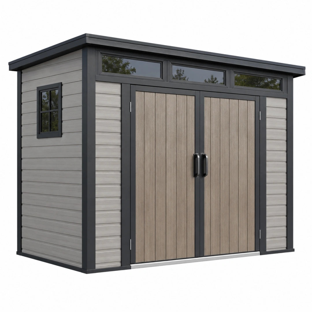 Abri de jardin 191 x 122 x 200 cm en résine gris anthracite avec double porte