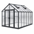 Serre de jardin 366 x 244 x 246 cm aluminium noir et polycarbonate avec lucarnes ouvrantes