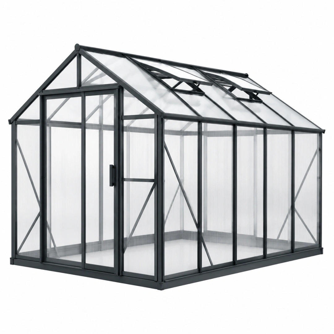 Serre de jardin 244 x 191 x 195 cm aluminium noir polycarbonate avec aérations