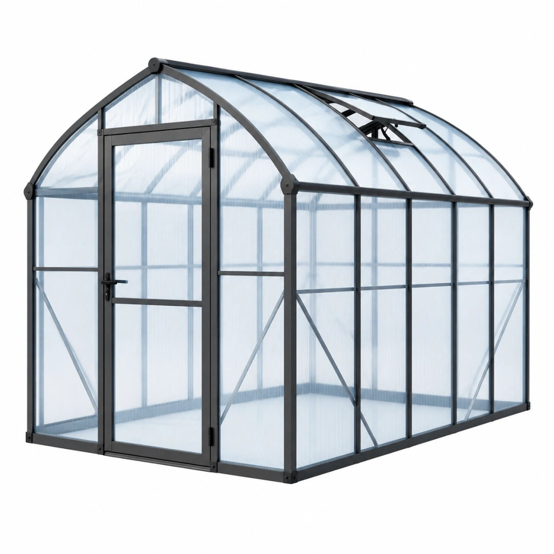 Serre de jardin 240 x 190 x 195 cm aluminium noir et polycarbonate transparent - toit ouvrant