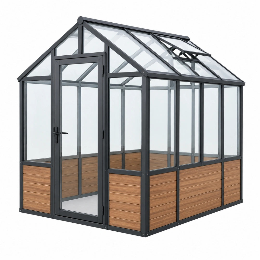 Serre de jardin 190 x 190 x 195 cm aluminium noir panneaux transparents avec fenêtre ouvrante