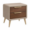 Table de chevet 50 x 40 x 55 cm en bois brun et similicuir taupe avec 2 tiroirs style moderne