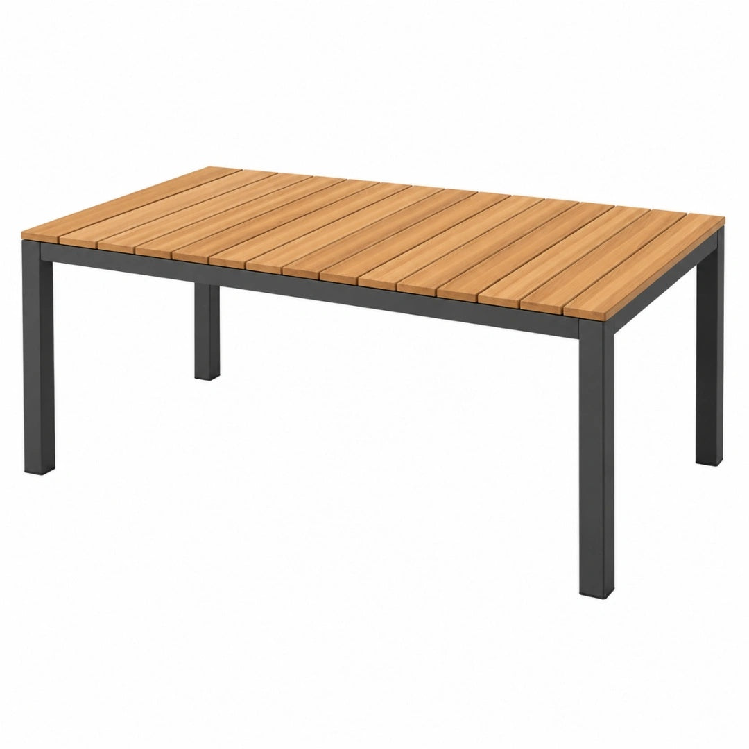 Table de jardin 180 x 90 cm bois naturel et métal noir - style contemporain
