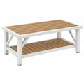Table basse de jardin 120 x 60 x 45 cm métal blanc et lattes effet bois avec étagère basse