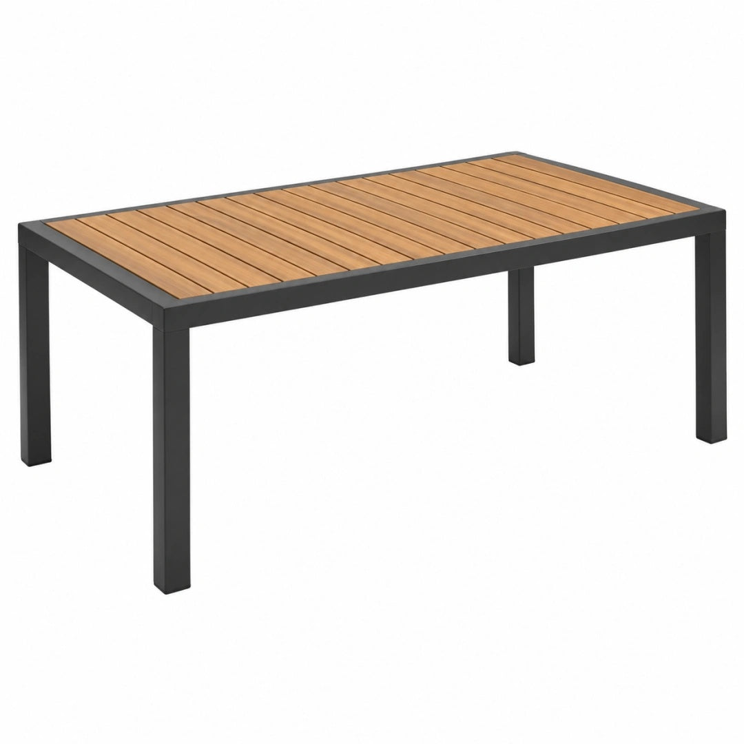 Table de jardin 150 x 90 x 75 cm en métal et bois marron noir style contemporain