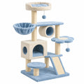 Arbre à chat 60 x 50 x 145 cm en sisal et peluche bleu/beige avec griffoirs et niches