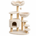 Arbre à chat 60 x 50 x 150 cm en sisal et textile beige avec niches plateformes et griffoirs