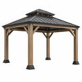 Tonnelle de jardin 400 x 400 x 300 cm en bois marron avec toit en métal noir style pavillon extérieur