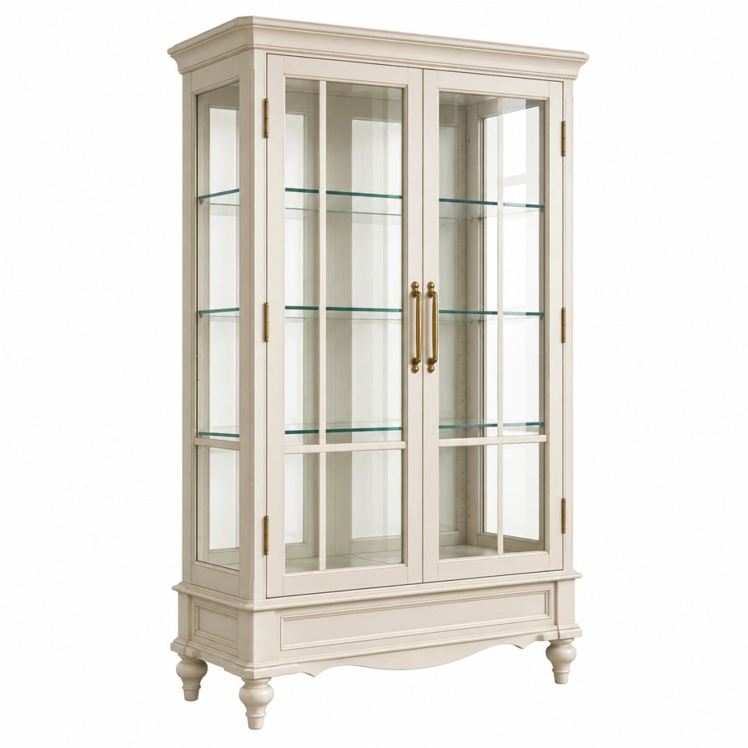 Vitrine 110 x 45 x 190 cm en bois blanc avec portes vitrées style classique