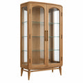 Vitrine 90 x 40 x 180 cm en bois et verre marron style vintage à 2 portes