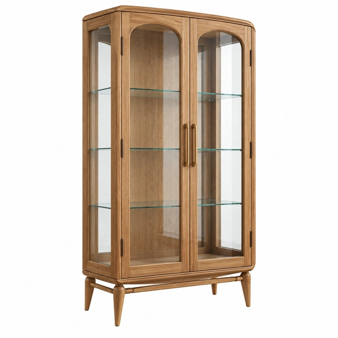 Vitrine 90 x 40 x 180 cm en bois et verre marron style vintage à 2 portes