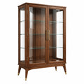 Vitrine 100 x 40 x 180 cm en bois brun avec portes vitrées style classique